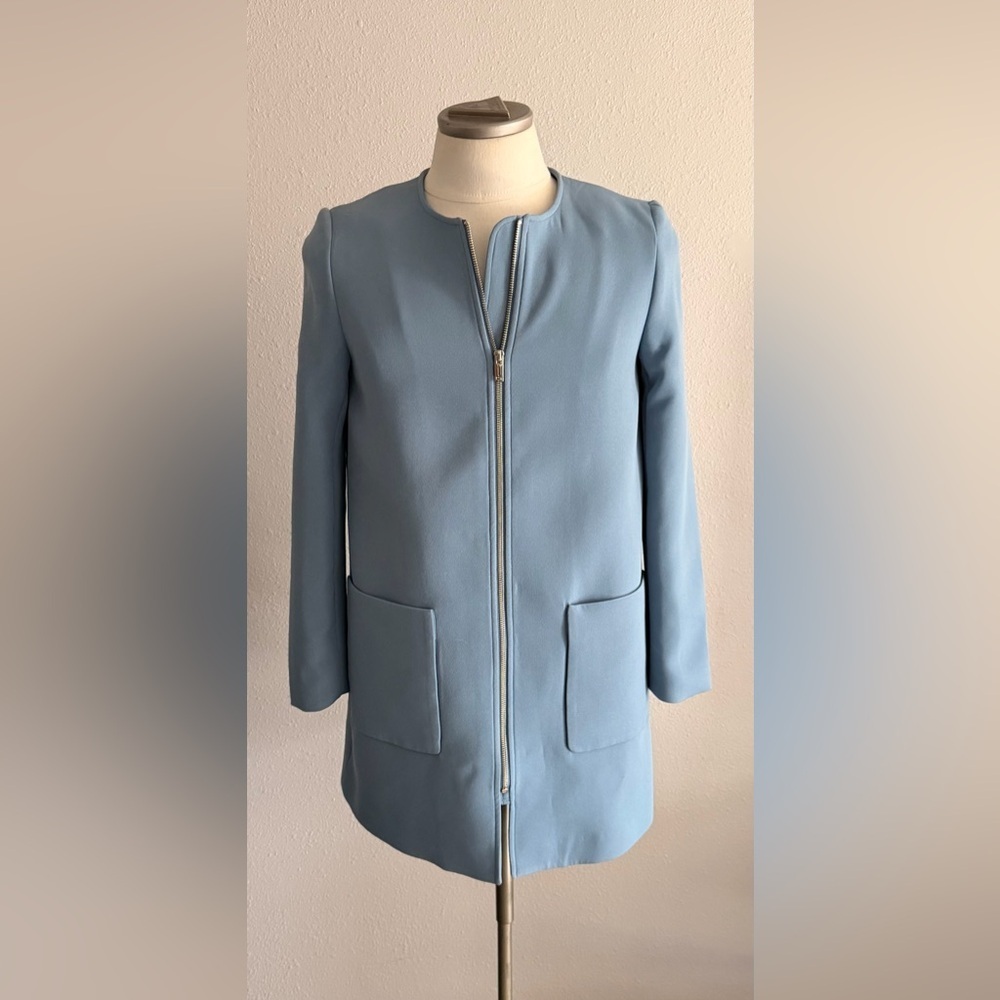 H&M Light Blue Women's Blazer with Front Zipper 10 New